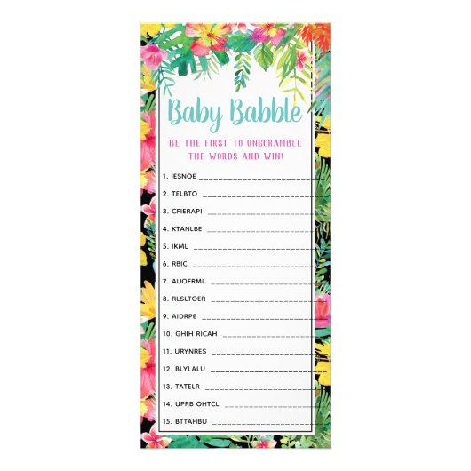 Carte Publicitaire Jeu de Baby shower Word Scramble, 25 Pack (Devant)