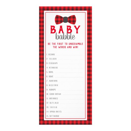 Carte Publicitaire Jeu de Baby shower Word Scramble, Buffalo (Devant)