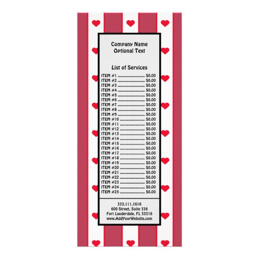 Carte Publicitaire Jolis cœurs rouges Saint-Valentin Lignes blanches  (Devant)