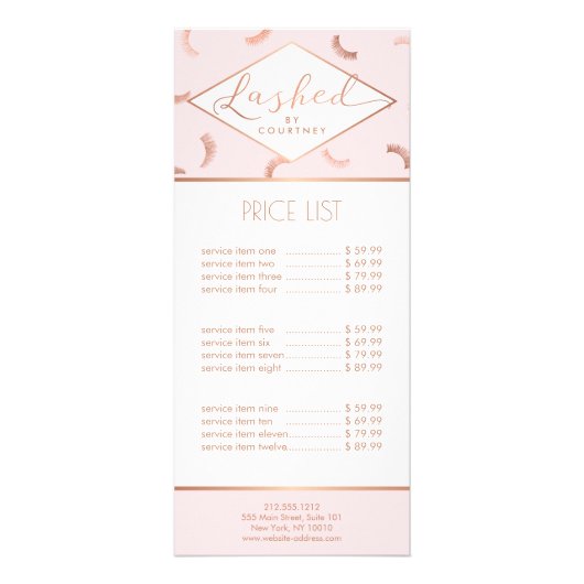 Carte Publicitaire Lashes texte Motif rose/Rose or (Devant)