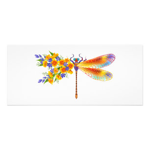 Carte Publicitaire libellule de fleurs jaunes