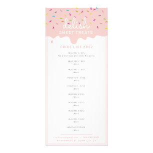 Carte Publicitaire LISTE DES PRIX boulangerie gâteau glaçage goutte à