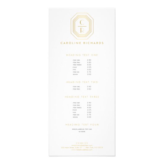 Carte Publicitaire Logo Monogramme Art Déco Stabilisé Or/Blanc (Devant)