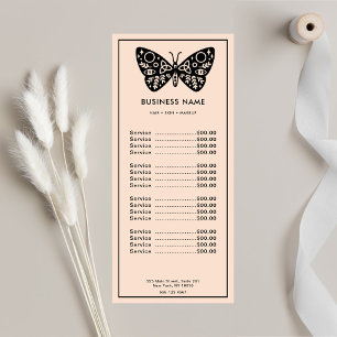 Carte Publicitaire Logo Papillon Noir Salon de Beauté Rose Blush Prix