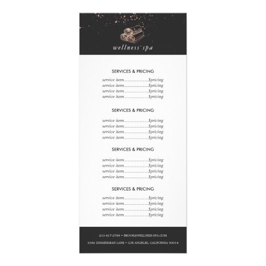 Carte Publicitaire Logo Rose Gold Spa | Tarifs des services (Devant)