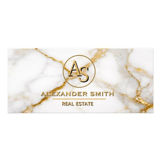 Carte Publicitaire Luxury White Marble Gold Monogram Real Estate (Devant)