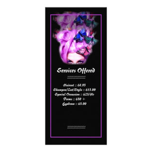 Carte Publicitaire Madame pourpre Services Rack Card 2 de papillon de