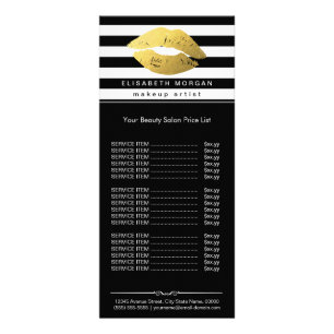 Carte Publicitaire Maquillage Gold Lips Black White Stripes Tarifs