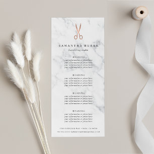 Carte Publicitaire Marble Rose Gold Scissors Salon Pricing & Services