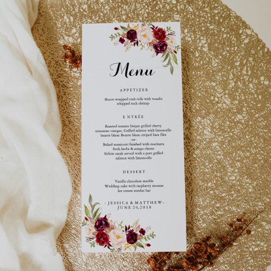 Carte Publicitaire Marsala Bourgogne Rustique Floral