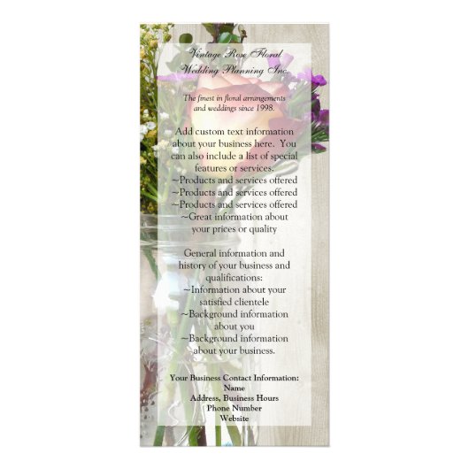 Carte Publicitaire Mason Jar avec Rose et Fleur sauvage (Devant)