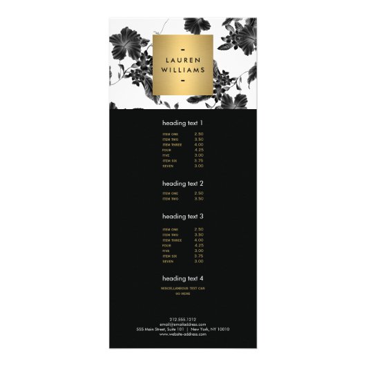 Carte Publicitaire Modèle vintage de floraison noire (Devant)