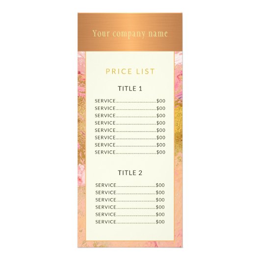 Carte Publicitaire Modern abstract art painting copper gold pricelist (Devant)