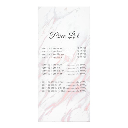 Carte Publicitaire Modern Pink and Grey Marble Price (Devant)