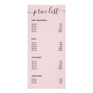 Carte Publicitaire Moderne Elegant Chic Blush Pink Salon Tarifs