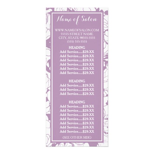 Carte Publicitaire Moderne Floral Girly Salon de beauté Prix (Devant)