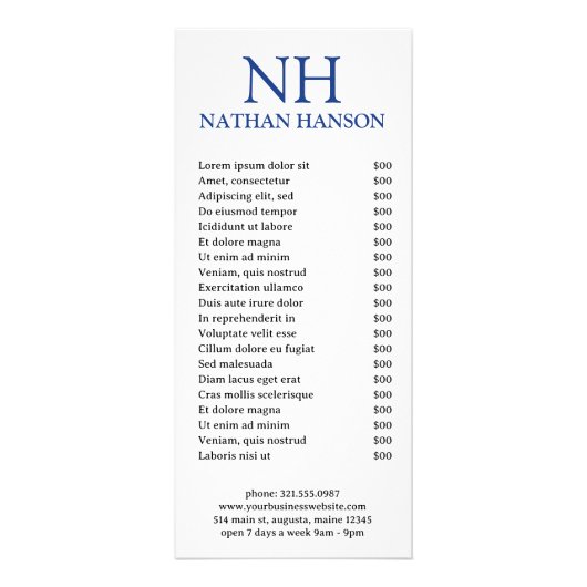 Carte Publicitaire Monogramme bleu simple moderne (Devant)