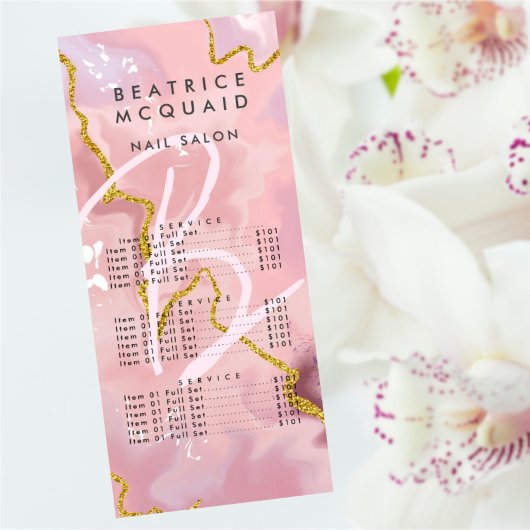 Carte Publicitaire Monogramme Marbre Paillettes Rose Gold Chic