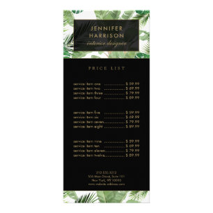 Carte Publicitaire Motif de feuilles tropicales à l'aquarelle Noir/Bl