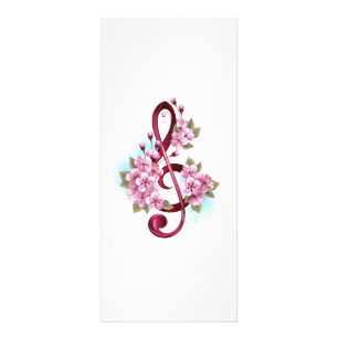 Carte Publicitaire Musical treble clef notes with sakura flowers