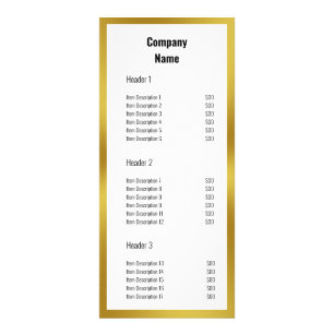 Carte Publicitaire Nom de l'entreprise White et Faux Gold Tarifs