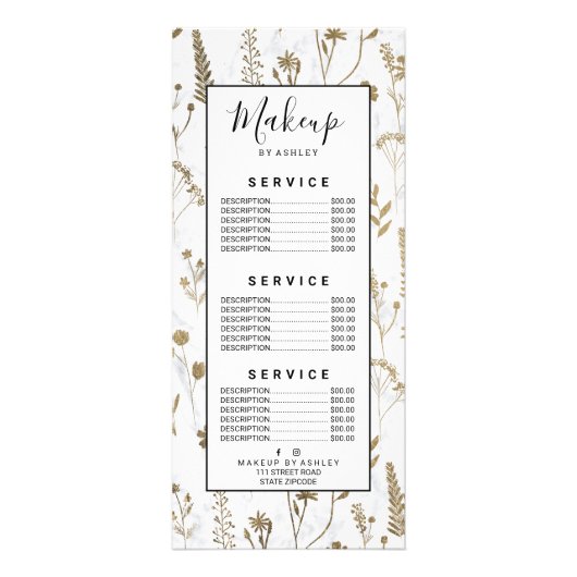 Carte Publicitaire Or dessiné à la main joli fleurs séchées marbre (Devant)