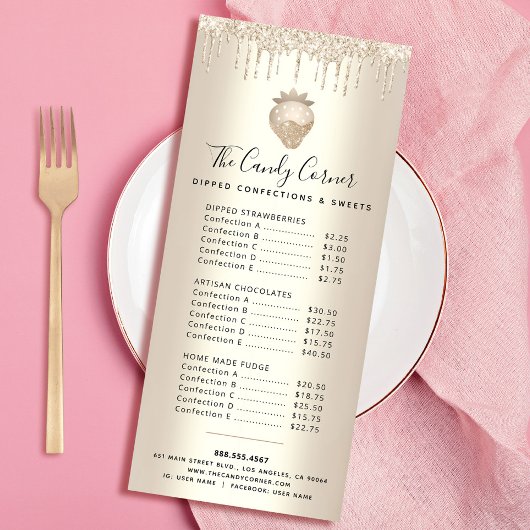 Carte Publicitaire Parties scintillant d'or Chocolat Dessert Sweets M
