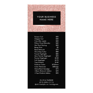 Carte Publicitaire Parties scintillant d'or Rose Faux Service Tarif