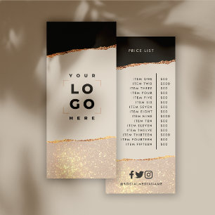 Carte Publicitaire parties scintillant d'or rose rose et liste de pri