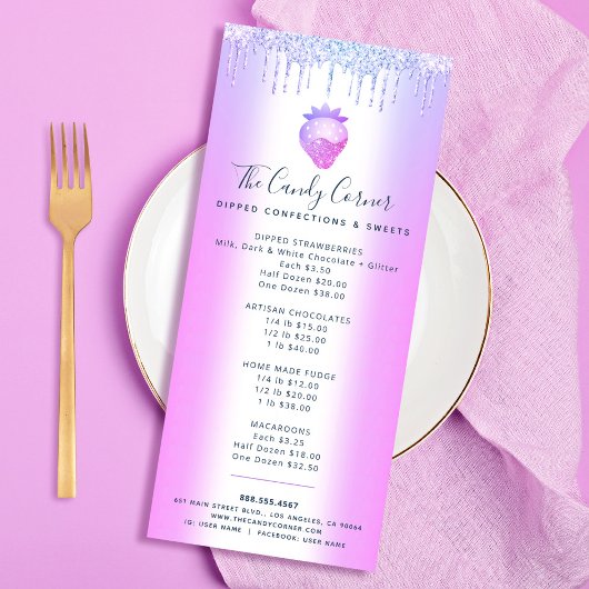 Carte Publicitaire Parties scintillant pourpre Sucres fraise Dessert