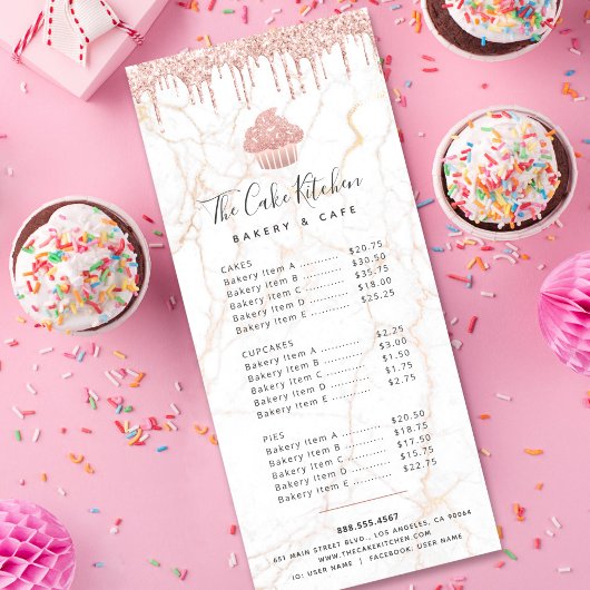Carte Publicitaire Parties scintillant rose Cupcake Boulangerie de ma