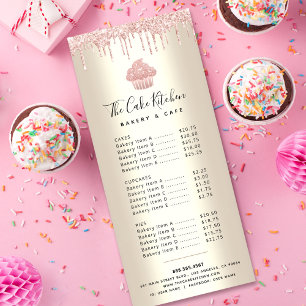 Carte Publicitaire Parties scintillant rose Cupcake Gold Bakery Pâtis