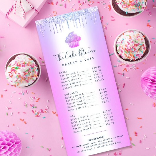 Carte Publicitaire Parties scintillant violet Cupcake Boulangerie Pât