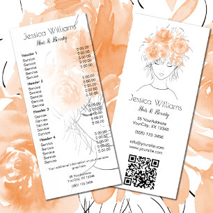 Carte Publicitaire Pêcher roses mignon fille cheveux beauté liste de 