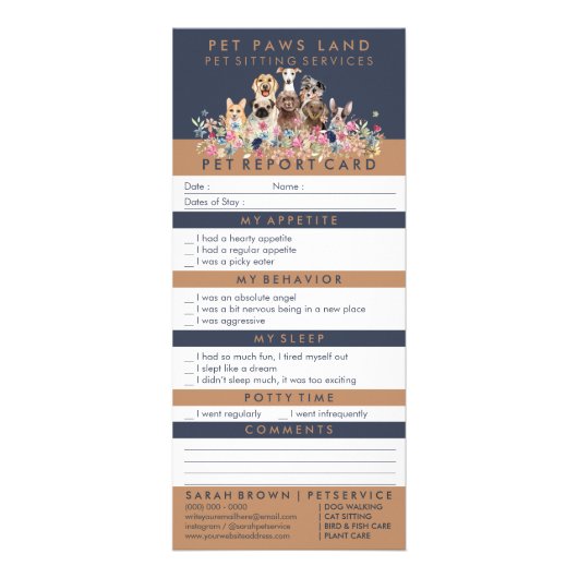 Carte Publicitaire Planche de rapport de compagnie d'animaux de compa (Devant)