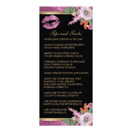 Carte Publicitaire Plutôt rose Parties scintillant à lèvres florales (Dos)