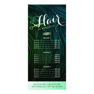 Carte Publicitaire Price List Hairstylist Makeup Green Gold Scissors