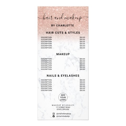 Carte Publicitaire Prix de maquillage rose parties scintillant or (Devant)