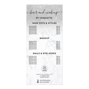 Carte Publicitaire Prix du maquillage des cheveux en marbre parties s