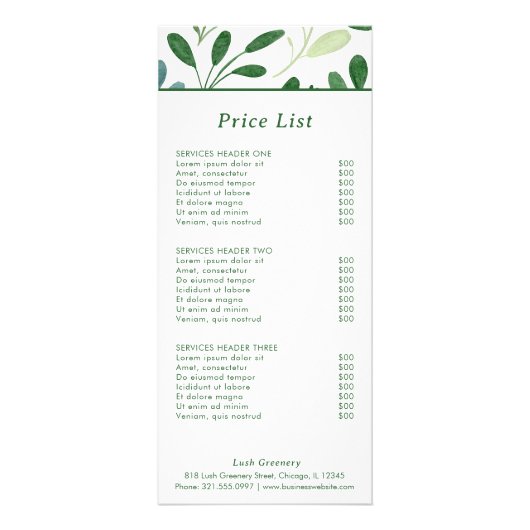 Carte Publicitaire Prix Motif vert moderne (Devant)