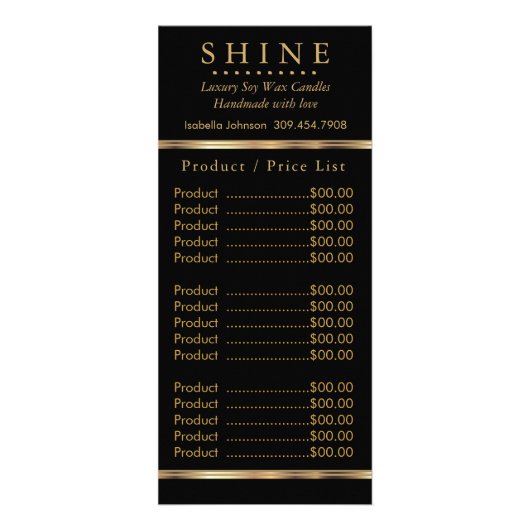 Carte Publicitaire Produit commercial / Tarifs (Devant)