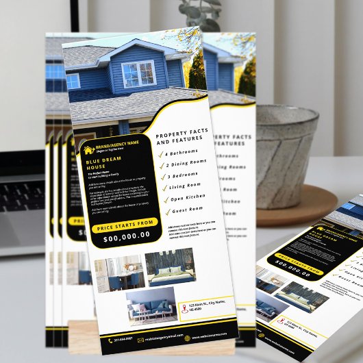 Carte Publicitaire Professional Black & Yellow Real State Modern