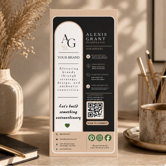 Carte Publicitaire Rappel de rendez-vous QR Code Luxe Noir Beige