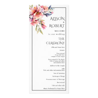 Carte Publicitaire Rhododendron branch, peach flowers wedding program