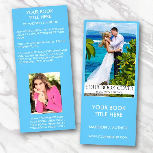 Carte Publicitaire Romance Writer Book Cover | Author Photo Back Blue