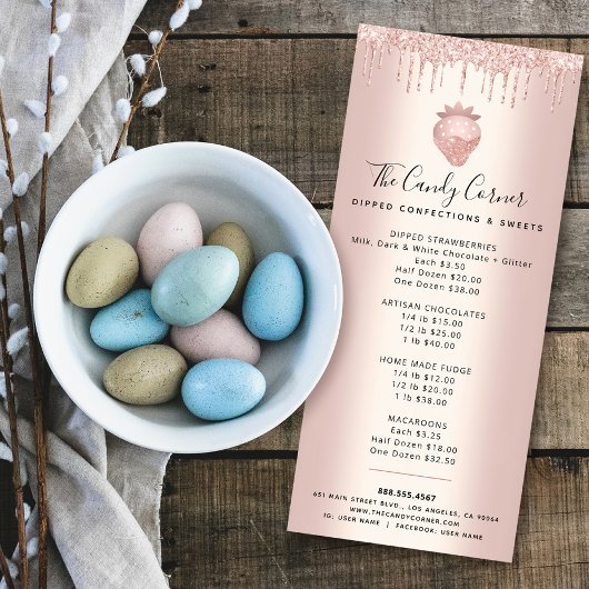 Carte Publicitaire Rose Gold Fraise Parties scintillant Drivers Desse