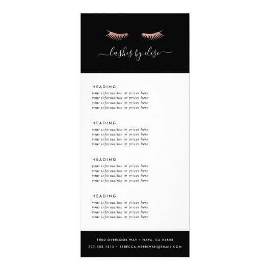 Carte Publicitaire Rose Gold Lashes | Tarification ou services (Devant)