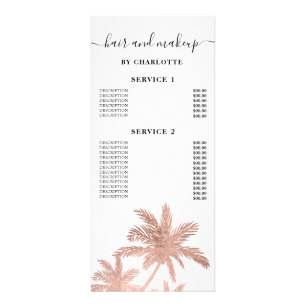 Carte Publicitaire Rose gold palm tree hair makeup price