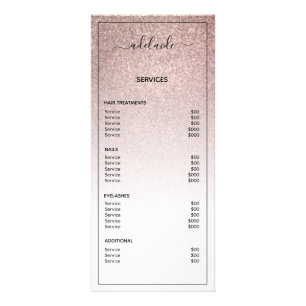 Carte Publicitaire Rose Gold Parties scintillant Prix Liste Salon Ser