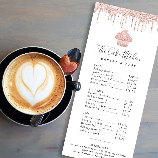 Carte Publicitaire Rose Rose Gold Parties scintillant Cupcake Bakery 